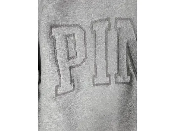 Victorias Secret Pink Grey raised logo sweater crew SMALL - Picture 2 of 5